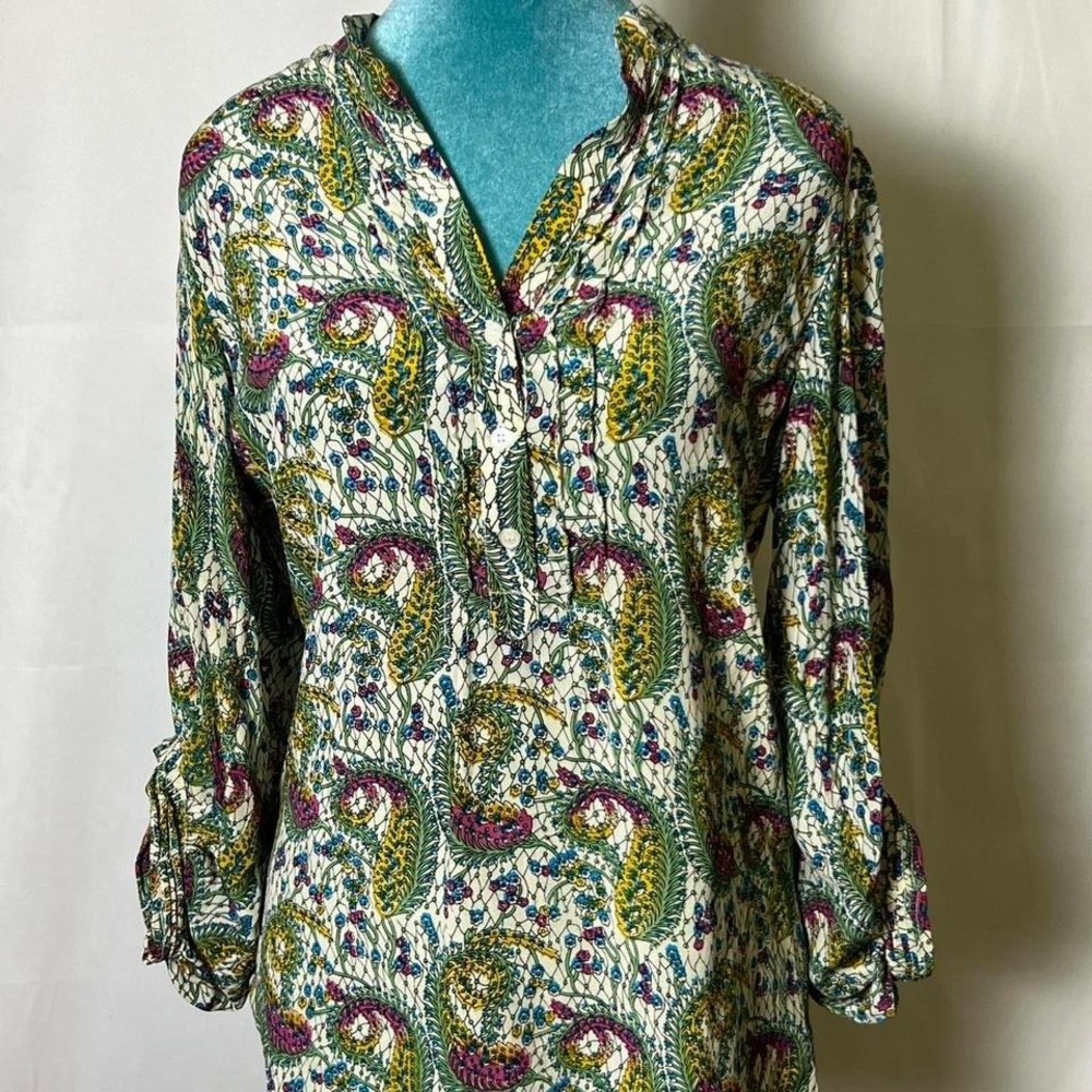 Boutique Tolani 100% Silk Floral Paisley Top S Coastal Boho Festival